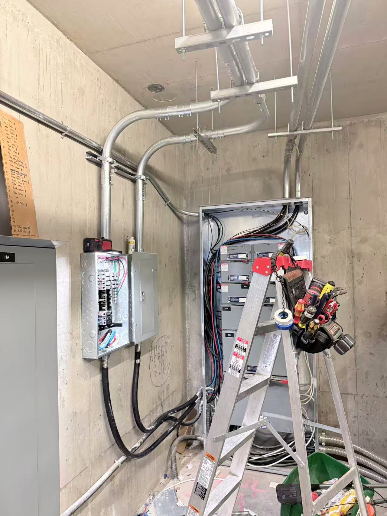 Electrical room with conduit work in progress